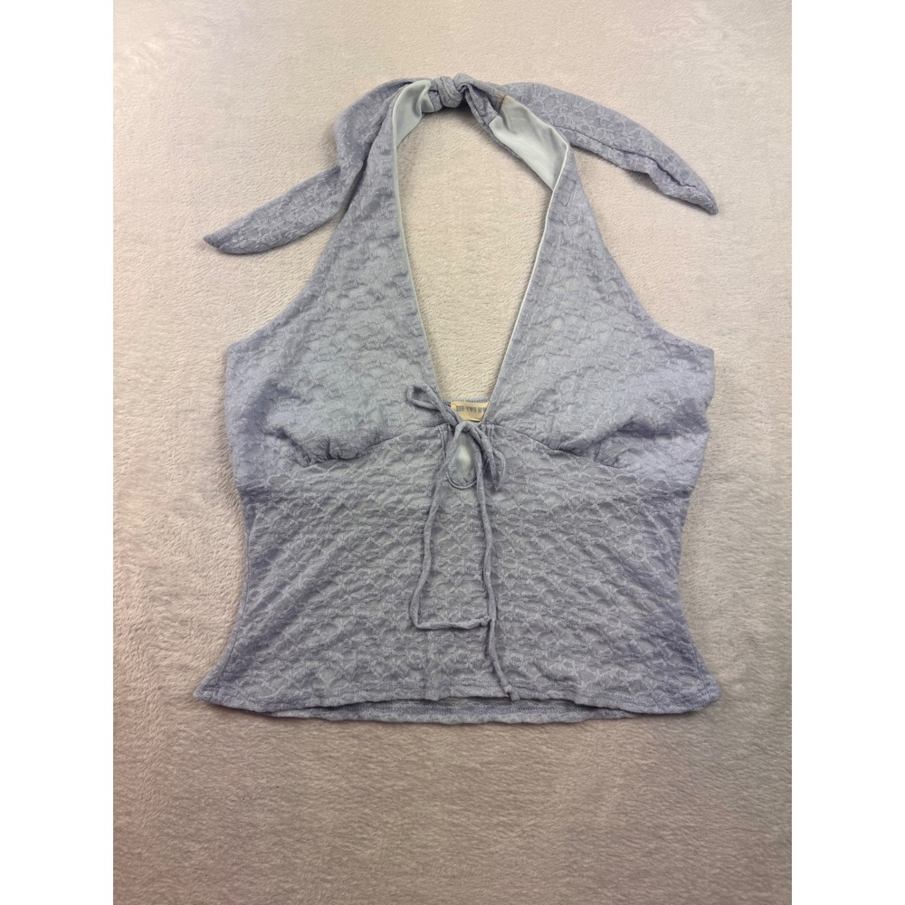 See You Monday Periwinkle Blue Floral Lace Halter Top XL ST8459L